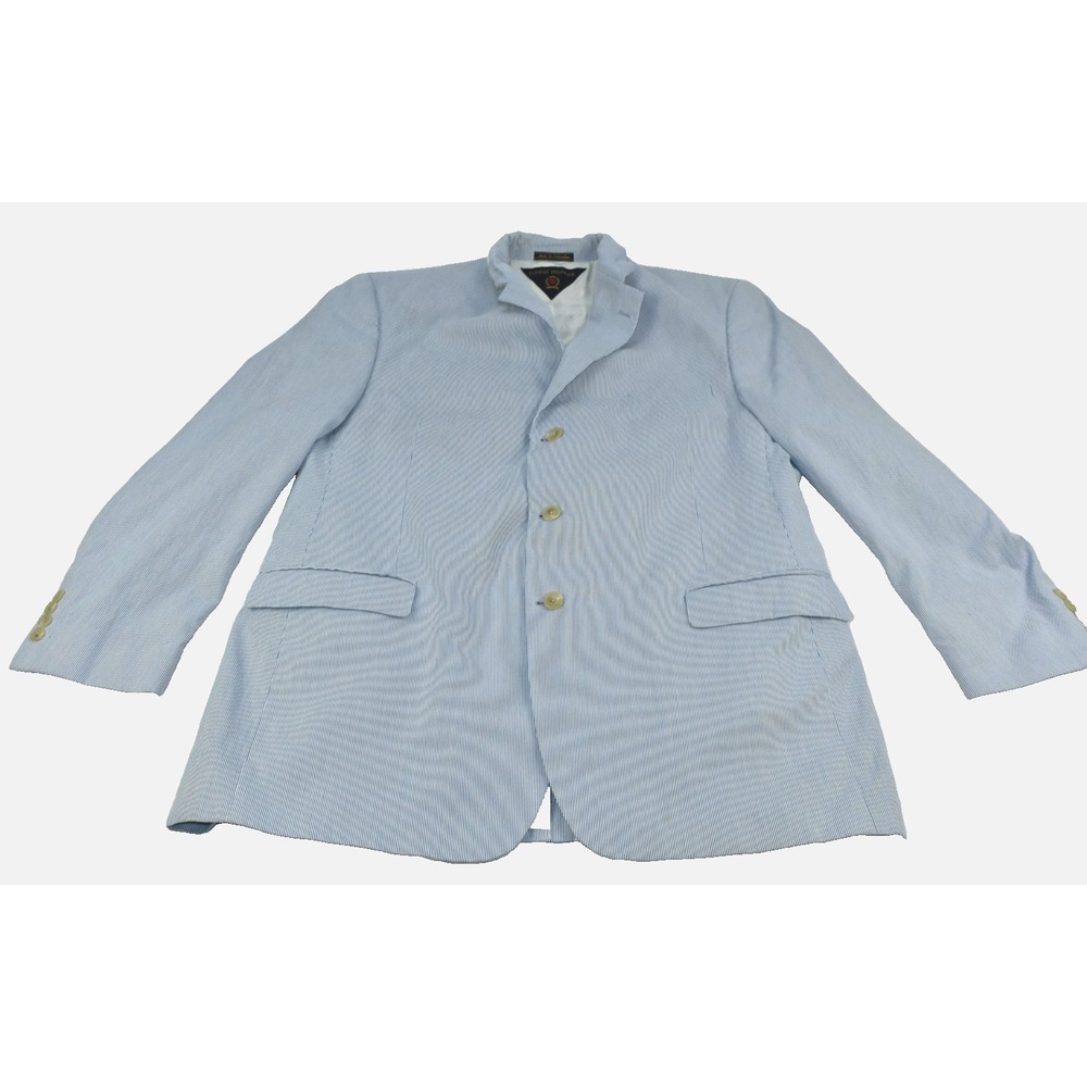 Tommy Hilfiger Men's Sport Coat Size 46R Seersucker Blue Blazer Striped Classic